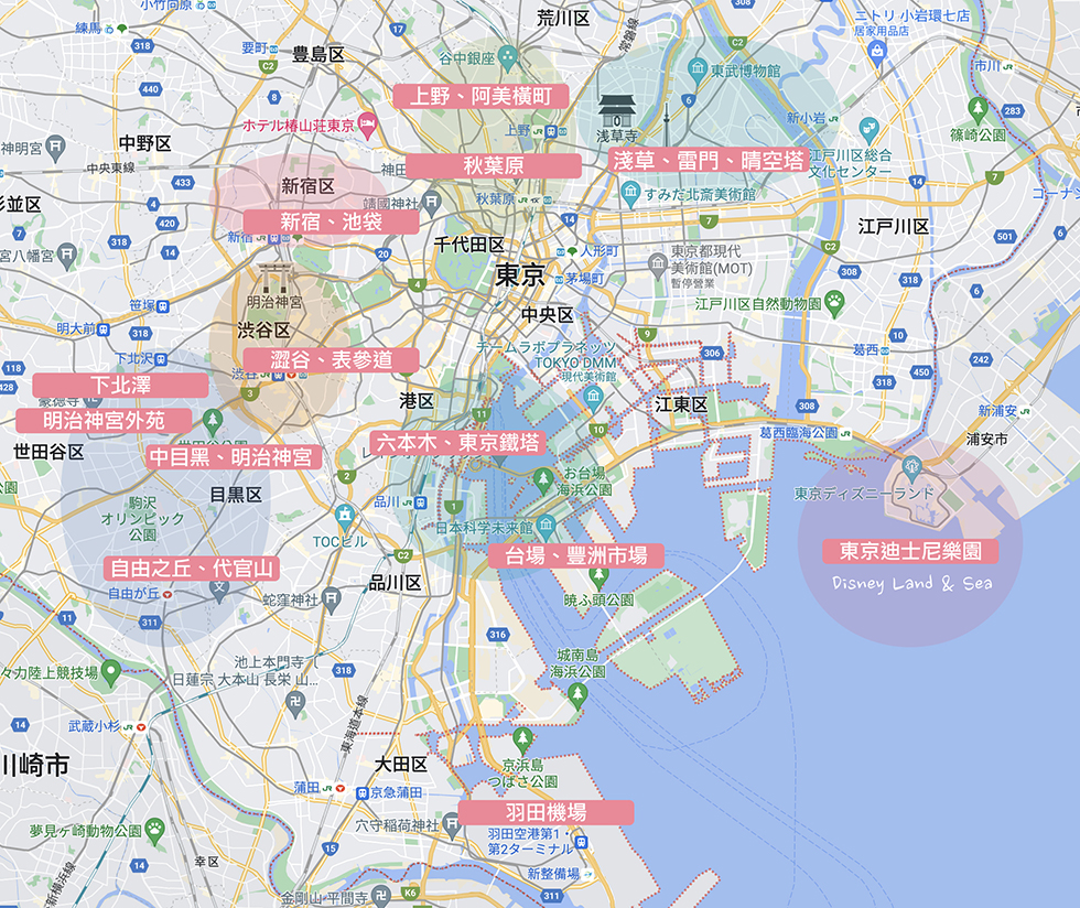 東京自由行 景點推薦地圖